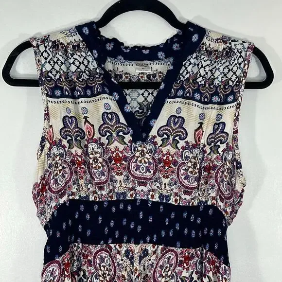 Bila Women Midi Dress Floral Multicolor Boho Rayon Beach Size M Asymmetric Hem - Picture 4 of 12